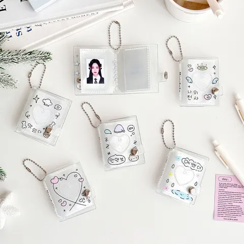 Mini Glitzer Transparent PVC Fotokarten Album Herz Ausschnitt Kpop Fotokarten Binder Aufbewahrung Kartenhalter Mit Kugelkette