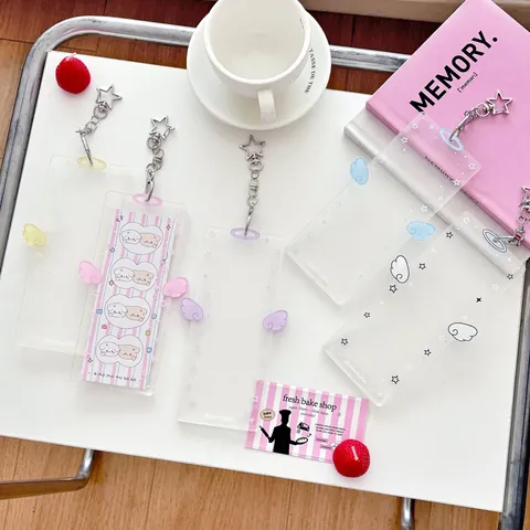 Angel Wings Acrylic Photo Card Holder With Star Keychain Clear Star Pattern Photo Sleeve For Students Women Idol Card Storage