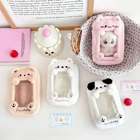 Bolsa de Almacenamiento de Muñecas de Peluche de Dibujos Animados Ventana de PVC Transparente Forma Animal Cuerda para Muñecas Tarjetas Niñas