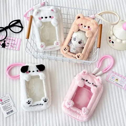 Bolsa de Almacenamiento de Muñecas de Peluche de Dibujos Animados Ventana de PVC Transparente Forma Animal Cuerda para Muñecas Tarjetas Niñas