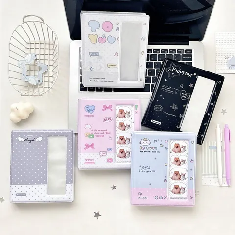 Cartoon Polka Dot Cat Mini Photo Album 3 Inch Polaroid Card Holder PVC Loose Leaf Kpop Photocard Binder Storage Organizer