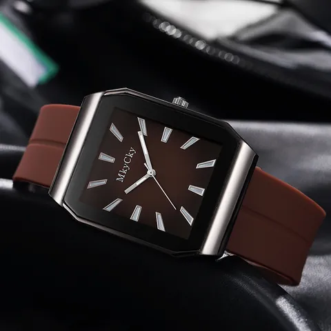 Men Fashion Square Quartz Watch Silicone Strap Octagonal Alloy Case Analog Wristwatch For Business Casual Daily Wear
