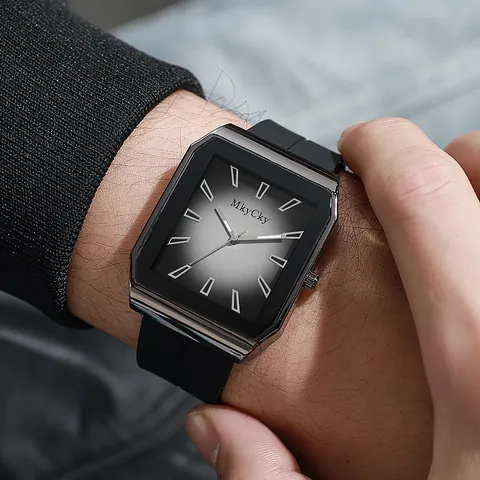 Men Fashion Square Quartz Watch Silicone Strap Octagonal Alloy Case Analog Wristwatch For Business Casual Daily Wear