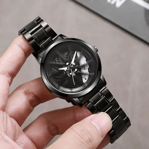 Men Sports Car Hub Watch Rotating Dial Car Rim Design Quartz Wristwatch Alloy Mesh Band Racing Fashion Jewelry Gift For Male