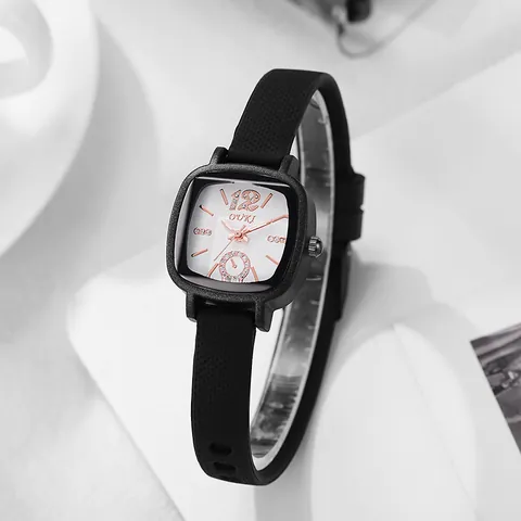 Fashion Women Square Quartz Watch With Silicone Strap Rhinestone Accents Waterproof Casual Ladies Wrist Watch Gold Tone Case