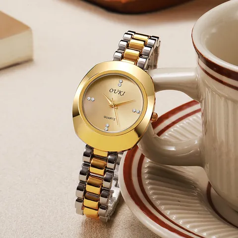 Women Quartz Watch Minimalist Elegant Light Luxury Alloy Strap Rhinestone Dial Markers Fashion Wristwatch Daily Party Gift