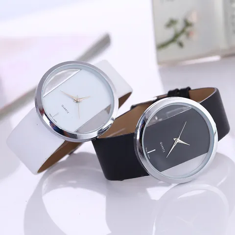 Minimalist Fashion Hollow Transparent Round Quartz Watch With PU Leather Strap Casual Style For Men And Women