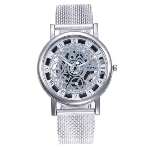 Heren Skelet Horloge Holle Wijzerplaat Romeinse Cijfers Quartz Polshorloge Roestvrijstalen Gaasband Casual Zakelijke Stijl