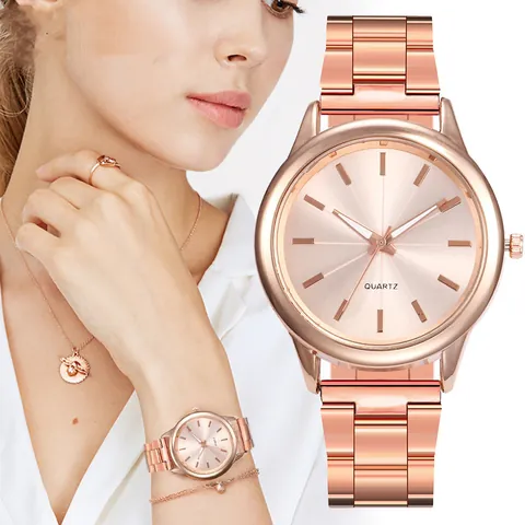 Women's Fashion Quartz Watch With Stainless Steel Link Strap Minimalist Round Analog Dial Elegant Business Ladies Wristwatch Dress Jewelry