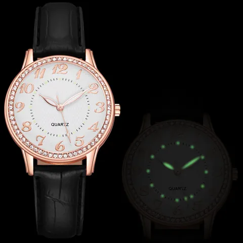 Reloj de Cuarzo Elegante para Mujer Bisel con Diamantes de Imitación Luminoso Analógico Caja Oro Rosa Textura Cocodrilo Correa Piel Sintética