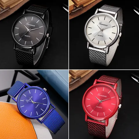 Round Analog Quartz Watch Minimalist Style Metal Mesh Strap Casual Fashion Wristwatch For Men Women Couple Gift