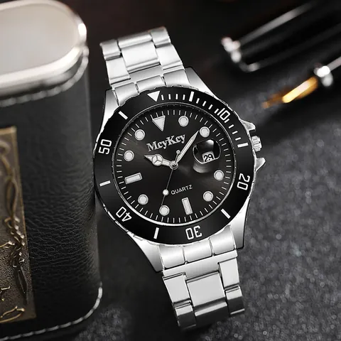 Mens Business Casual Quartz Watch Stainless Steel Band Diver Style Rotating Bezel Calendar Wristwatch Jewelry Gift For Men