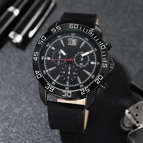 Men Outdoor Sports Quartz Watch Luminous Alloy Case Faux Leather Strap Casual Business Wristwatch Fashion For Men