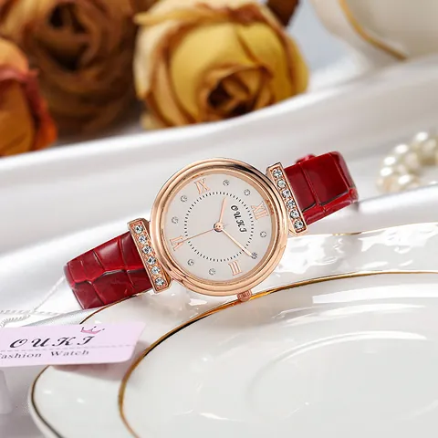 Women's Fashion Quartz Watch Alloy Case Rhinestone Dial Faux Leather Strap Casual Wristwatch