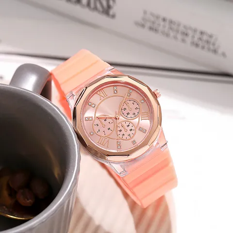 Reloj de Cuarzo de Moda para Mujer Con Correa de Silicona Detalles de Strass Bisel Octogonal Pantalla Analógica Números Romanos Reloj de Pulsera Casual