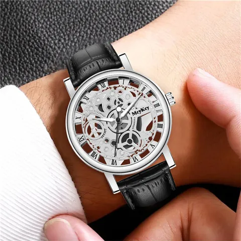 Herren Mode Skelett Quarzuhr Legierung Gehäuse Kunstleder Armband Römische Zahlen Business Casual Analog Zeitmesser Für Herren