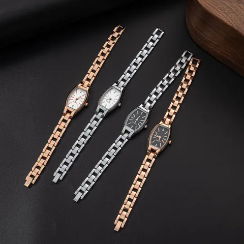 Women Vintage Tonneau Quartz Watch Elegant Alloy Chain Bracelet Wristwatch With Rhinestone Accents Small Dial Minimalist Dress Watch