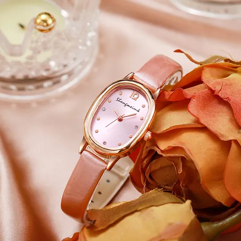 Vintage Oval Damen Quarzuhr Kunstlederarmband Elegant Roségold Legierung Gehäuse Analog Armbanduhr Minimalistisch Damen Modeaccessoire Alltags Schmuck Geschenk