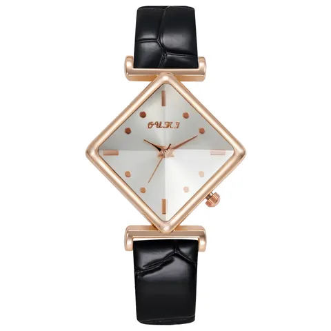 Mode Dames Quartz Horloge Ruitvormig Roségouden Legering Kast Krokodil Textuur Kunstleer Band Elegante Polshorloge