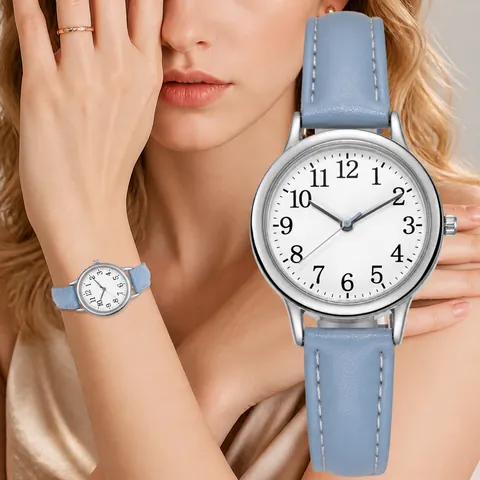 Damen Minimalistische Quarzuhr Rundes Analoges Zifferblatt Legierungsgehäuse Retro Kunstlederarmband Lässige Armbanduhr Modeaccessoire