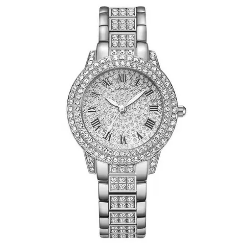 Luxury Women Rhinestone Watch Roman Numerals Quartz Movement Alloy Strap Jewelry Clasp Fashion Dress Wristwatch Gift Ladies