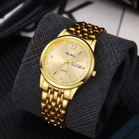 Reloj de Cuarzo de Negocios para Hombres Mujeres Correa de Acero Inoxidable Esfera Luminosa Doble Calendario Caja de Aleación Reloj de Pulsera de Moda