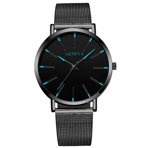 Geneva Minimalist Quartz Watch For Men Business Casual Fashion Mesh Stainless Steel Strap Analog Wristwatch Gift