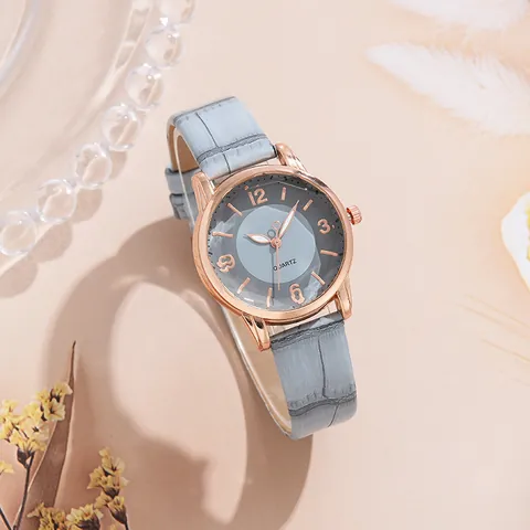 Women Elegant Quartz Watch Rose Gold Case Faux Leather Crocodile Texture Strap Casual Round Analog Wristwatch