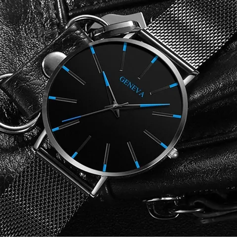 Geneva Minimalist Quartz Watch For Men Business Casual Fashion Mesh Stainless Steel Strap Analog Wristwatch Gift