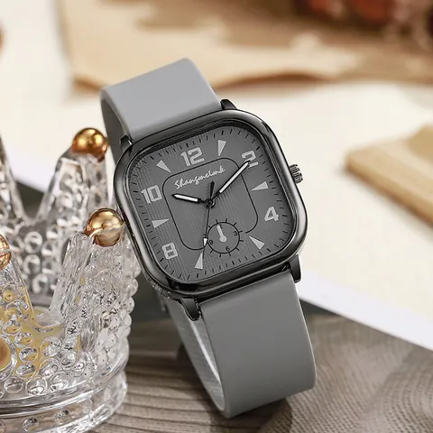 Fashion Men Quartz Watch Square Case Silicone Strap Modern Minimalist Analog Wristwatch Casual Style Business Dress Men Jewelry