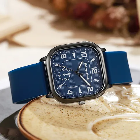 Fashion Men Quartz Watch Square Case Silicone Strap Modern Minimalist Analog Wristwatch Casual Style Business Dress Men Jewelry