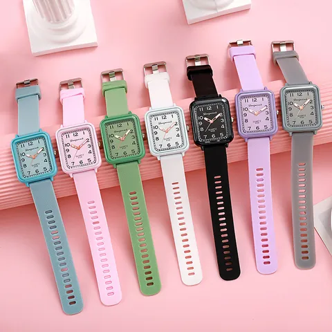 Women's Fashion Square Quartz Watch Minimalist Silicone Strap Analog Digital Display Casual Student Wristwatch Multi Colors