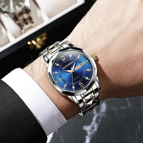 Reloj de Cuarzo de Lujo para Hombre Impermeabile Luminoso Doble Calendario Estilo Negocios Correa de Aleación Joyería de Moda Hombre