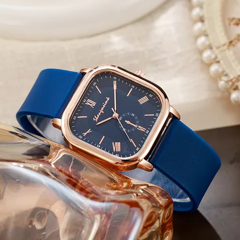 Orologio al Quarzo Quadrato Vintage da Donna Cassa in Lega Oro Rosa Cinturino in Silicone Numeri Romani Piccoli Secondi Orologio