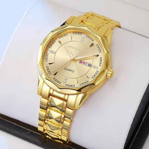 Men Luxury Business Quartz Watch Stainless Steel Band Luminous Waterproof Dual Calendar Round Dial Fashion Wristwatch Gift