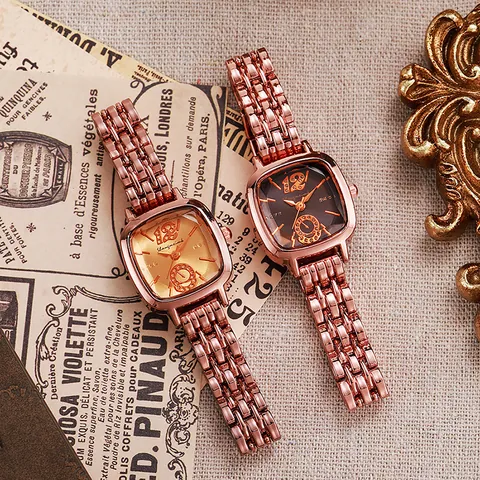 Dames Quartz Horloge Vierkant Roségoud Roestvrijstalen Band Mode Elegant Polshorloge Analoge Weergave