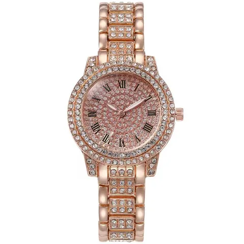 Lussuoso Set Orologio al Quarzo e Bracciale con Strass da Donna in Lega con Numeri Romani Gioiello alla Moda Regalo Donna