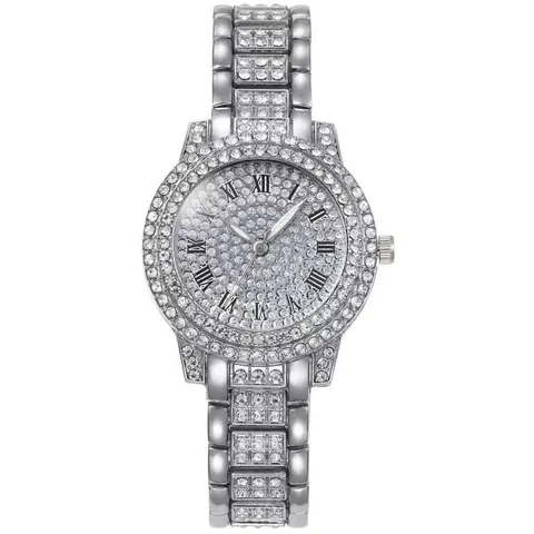 Lussuoso Set Orologio al Quarzo e Bracciale con Strass da Donna in Lega con Numeri Romani Gioiello alla Moda Regalo Donna