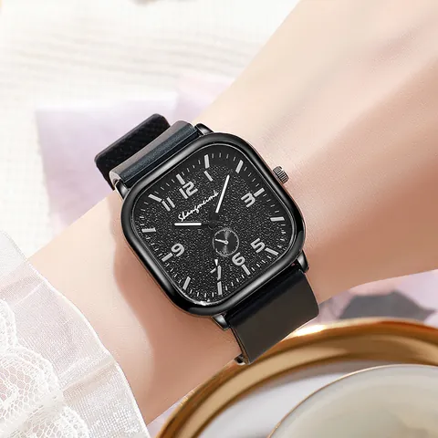 Men's Square Quartz Watch Silicon Strap Alloy Case Stainless Steel Buckle Trendy Retro Wristwatch Daily Business Casual