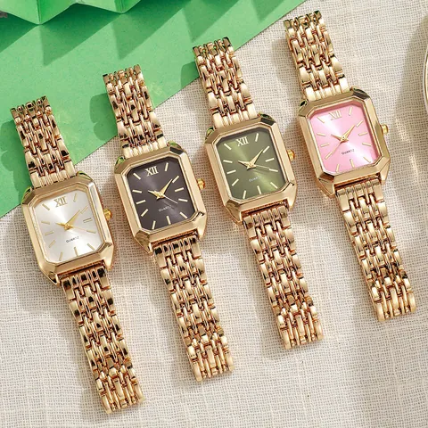 Elegante Rechteckige Quarz Uhr Für Damen Luxus Edelstahl Armband Römische Ziffern Zifferblatt Vintage Minimalistische Mode Armbanduhr Gold Silber