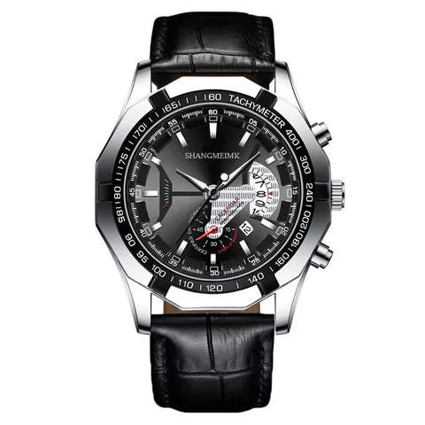 Reloj de Cuarzo para Hombre de Negocios Caja de Aleación Correa de Cuero Sintético Apariencia de Cronógrafo Dial de Calendario Moda Deportivo