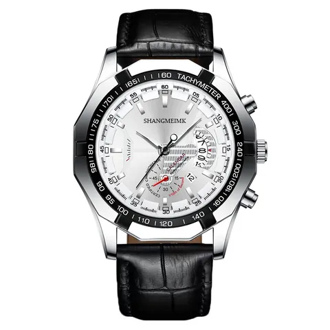 Reloj de Cuarzo para Hombre de Negocios Caja de Aleación Correa de Cuero Sintético Apariencia de Cronógrafo Dial de Calendario Moda Deportivo