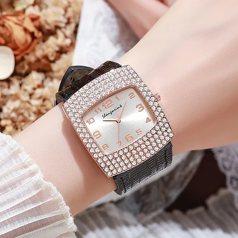 Lussuoso Orologio da Donna al Quarzo Quadrato Quadrante con Strass Cinturino in Ecopelle Motivo Serpente Orologio da Polso Analogico