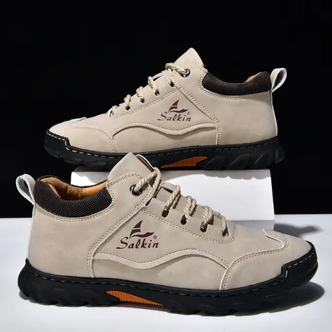 Salkin Men Outdoor Casual Shoes Microfiber Leather Loafers With Anti Slip Rubber Sole Breathable Slip On Walking Shoes For Men