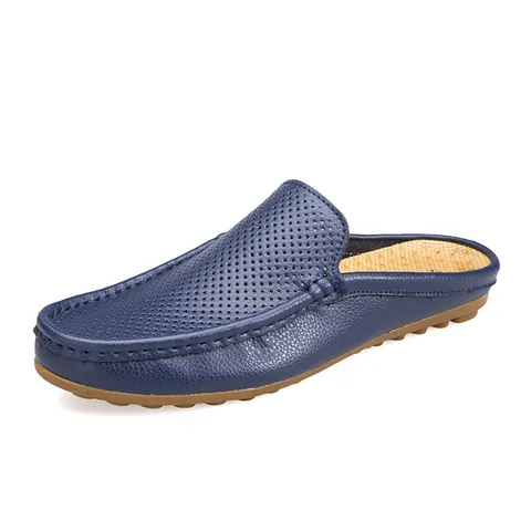 Mules Casual da Uomo in Crostina di Pelle Traforata Traspirante Punta Chiusa Pantofole Senza Lacci Suola in Gomma Antiscivolo Scarpe da Guida