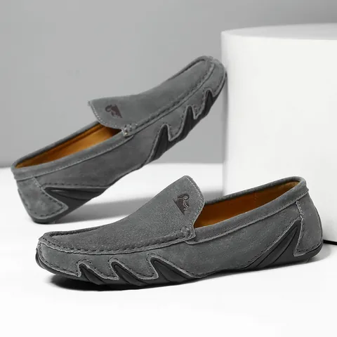 Mocassins en Cuir Véritable pour Hommes Chaussures de Conduite Décontractées en Daim Respirantes Mocassins Plats à Semelle en Caoutchouc
