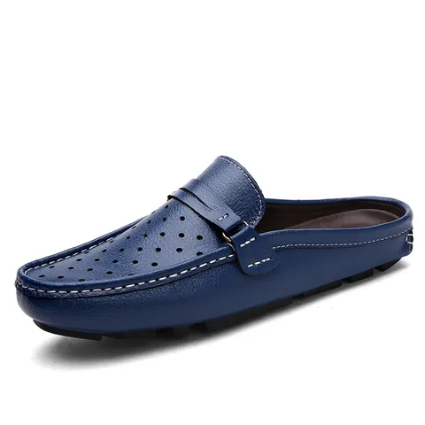 Mules da Uomo in Pelle Crosta di Vacca Traspiranti Traforati a Punta Chiusa Mocassini Senza schienale Scarpe da Guida Casual Slip On Estate Stile Britannico