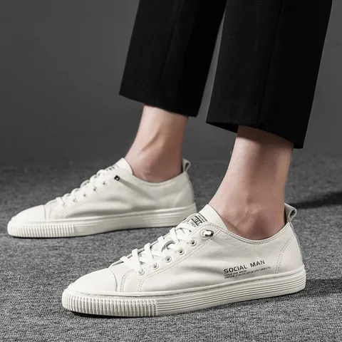 Men Casual Board Shoes Split Leather Breathable Low Top Sneakers Fashion Trendy Lace Up Outdoor Walking Shoes