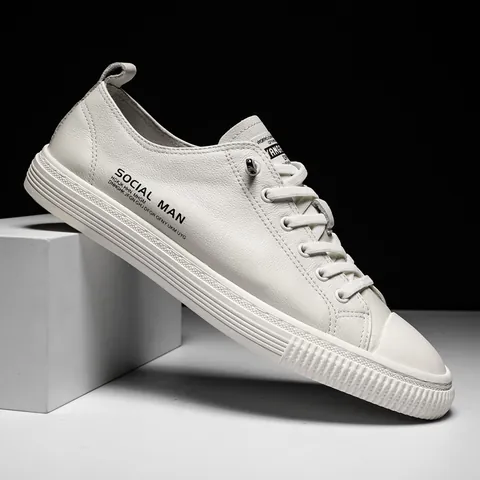 Men Casual Board Shoes Split Leather Breathable Low Top Sneakers Fashion Trendy Lace Up Outdoor Walking Shoes