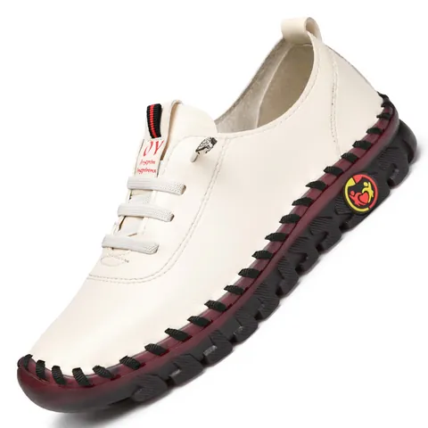 Women's Casual Microfiber Leather Loafers Hand Stitched Soft Beef Tendon Sole Slip On Flat Walking Shoes For Daily Comfortable